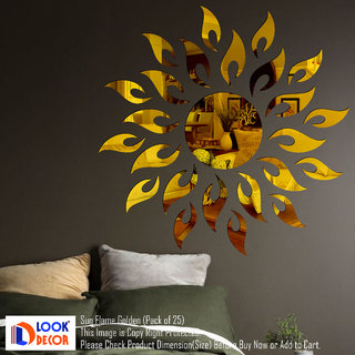                       Look Decor-Sun Flame-(Golden-Pack of 25)-3D Acrylic Mirror Wall Stickers Decoration for Home Wall Office Wall Stylish and Latest Product Code Number 1187                                              
