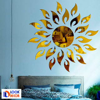                       Look Decor-Sun Flame-(Golden-Pack of 25)-3D Acrylic Mirror Wall Stickers Decoration for Home Wall Office Wall Stylish and Latest Product Code Number 1192                                              