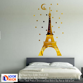                       Look Decor-Eiffel Tower Paris-(Golden-Pack of 32)-3D Acrylic Mirror Wall Stickers Decoration for Home Wall Office Wall Stylish and Latest Product Code Number 1581                                              