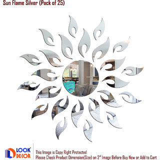 Look Decor-Sun Flame-(Silver-Pack of 25)-3D Acrylic Mirror Wall Stickers Decoration for Home Wall Office Wall Stylish and Latest Product Code Number 1201