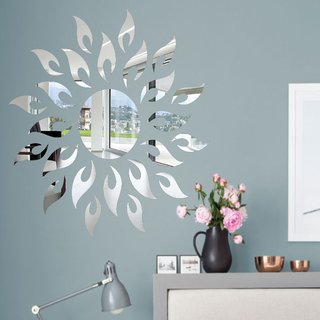                       Look Decor-Sun Flame-(Silver-Pack of 25)-3D Acrylic Mirror Wall Stickers Decoration for Home Wall Office Wall Stylish and Latest Product Code Number 1202                                              