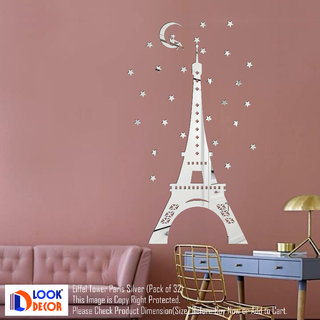                       Look Decor-Eiffel Tower Paris-(Silver-Pack of 32)-3D Acrylic Mirror Wall Stickers Decoration for Home Wall Office Wall Stylish and Latest Product Code Number 1583                                              
