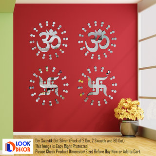 Look Decor-2 Om 2 Swastik 80 Dot-(Silver-Pack of 84)-3D Acrylic Mirror Wall Stickers Decoration for Home Wall Office Wall Stylish and Latest Product Code Number 1211