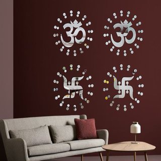                       Look Decor-2 Om 2 Swastik 80 Dot-(Silver-Pack of 84)-3D Acrylic Mirror Wall Stickers Decoration for Home Wall Office Wall Stylish and Latest Product Code Number 1212                                              