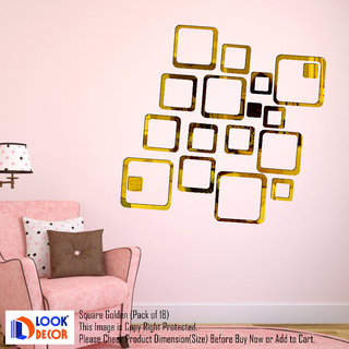                       Look Decor-18 Square-(Golden-Pack of 18)-3D Acrylic Mirror Wall Stickers Decoration for Home Wall Office Wall Stylish and Latest Product Code Number 867                                              