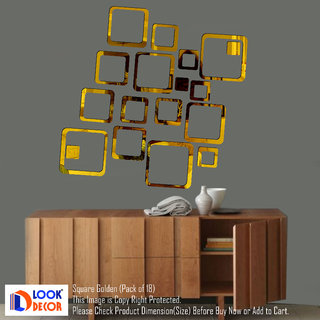                       Look Decor-18 Square-(Golden-Pack of 18)-3D Acrylic Mirror Wall Stickers Decoration for Home Wall Office Wall Stylish and Latest Product Code Number 868                                              