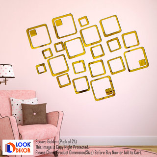                       Look Decor-24 Square-(Golden-Pack of 24)-3D Acrylic Mirror Wall Stickers Decoration for Home Wall Office Wall Stylish and Latest Product Code Number 879                                              