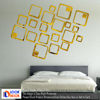                       Look Decor-24 Square-(Golden-Pack of 24)-3D Acrylic Mirror Wall Stickers Decoration for Home Wall Office Wall Stylish and Latest Product Code Number 880                                              