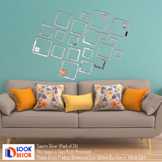                       Look Decor-24 Square-(Silver-Pack of 24)-3D Acrylic Mirror Wall Stickers Decoration for Home Wall Office Wall Stylish and Latest Product Code Number 891                                              