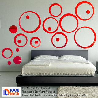                       Look Decor-20 Ring And Dots-(Red-Pack of 20)-3D Acrylic Mirror Wall Stickers Decoration for Home Wall Office Wall Stylish and Latest Product Code Number 895                                              