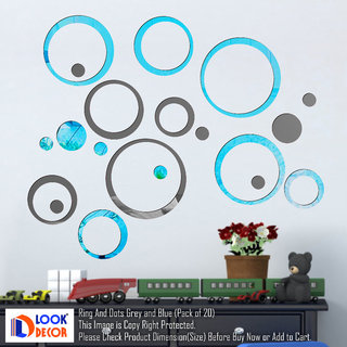                       Look Decor-20 Ring And Dots-(Blue Grey-Pack of 20)-3D Acrylic Mirror Wall Stickers Decoration for Home Wall Office Wall Stylish and Latest Product Code Number 911                                              