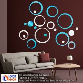                       Look Decor-20 Ring And Dots-(Blue Silver-Pack of 20)-3D Acrylic Mirror Wall Stickers Decoration for Home Wall Office Wall Stylish and Latest Product Code Number 915                                              