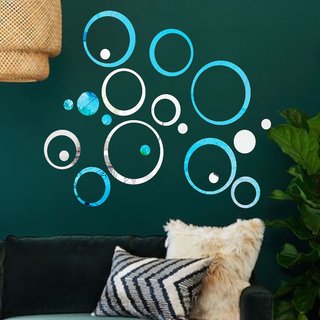                       Look Decor-20 Ring And Dots-(Blue Silver-Pack of 20)-3D Acrylic Mirror Wall Stickers Decoration for Home Wall Office Wall Stylish and Latest Product Code Number 918                                              