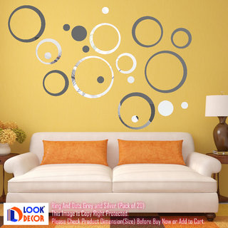                       Look Decor-20 Ring And Dots-(Grey Silver-Pack of 20)-3D Acrylic Mirror Wall Stickers Decoration for Home Wall Office Wall Stylish and Latest Product Code Number 919                                              