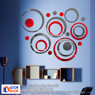                       Look Decor-20 Ring And Dots-(Red Grey-Pack of 20)-3D Acrylic Mirror Wall Stickers Decoration for Home Wall Office Wall Stylish and Latest Product Code Number 929                                              