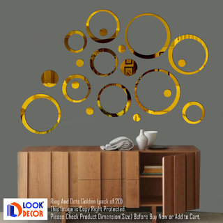                       Look Decor-20 Ring And Dots-(Golden-Pack of 20)-3D Acrylic Mirror Wall Stickers Decoration for Home Wall Office Wall Stylish and Latest Product Code Number 943                                              