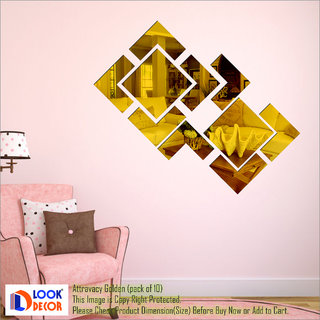                       Look Decor-Attravacy-(Golden-Pack of 10)-3D Acrylic Mirror Wall Stickers Decoration for Home Wall Office Wall Stylish and Latest Product Code Number 1324                                              