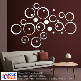                       Look Decor-30 Ring And Dots-(Silver-Pack of 30)-3D Acrylic Mirror Wall Stickers Decoration for Home Wall Office Wall Stylish and Latest Product Code Number 965                                              