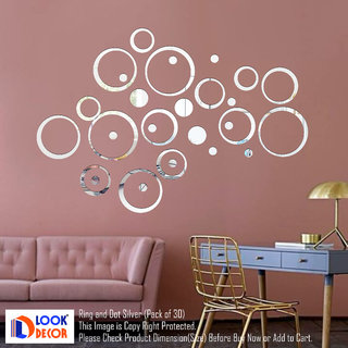 Look Decor-30 Ring And Dots-(Silver-Pack of 30)-3D Acrylic Mirror Wall Stickers Decoration for Home Wall Office Wall Stylish and Latest Product Code Number 968