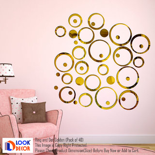 Look Decor-40 Ring And Dots-(Golden-Pack of 40)-3D Acrylic Mirror Wall Stickers Decoration for Home Wall Office Wall Stylish and Latest Product Code Number 972