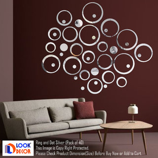                       Look Decor-40 Ring And Dots-(Silver-Pack of 40)-3D Acrylic Mirror Wall Stickers Decoration for Home Wall Office Wall Stylish and Latest Product Code Number 980                                              