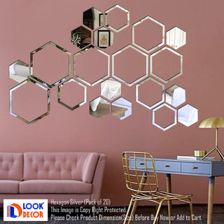                       Look Decor-20 Shape Hexagon-(Silver-Pack of 20)-3D Acrylic Mirror Wall Stickers Decoration for Home Wall Office Wall Stylish and Latest Product Code Number 999                                              