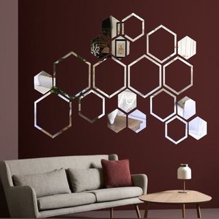 Look Decor-20 Shape Hexagon-(Silver-Pack of 20)-3D Acrylic Mirror Wall Stickers Decoration for Home Wall Office Wall Stylish and Latest Product Code Number 1000
