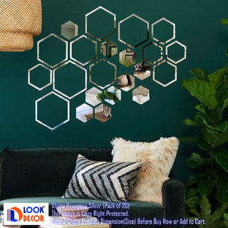                       Look Decor-20 Shape Hexagon-(Silver-Pack of 20)-3D Acrylic Mirror Wall Stickers Decoration for Home Wall Office Wall Stylish and Latest Product Code Number 1005                                              