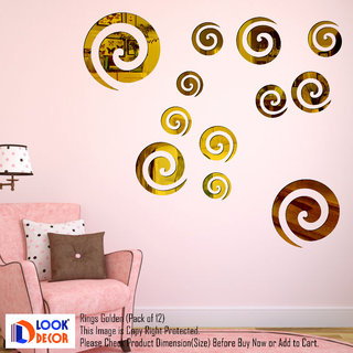                       Look Decor-12 Rings-(Golden-Pack of 12)-3D Acrylic Mirror Wall Stickers Decoration for Home Wall Office Wall Stylish and Latest Product Code Number 1421                                              