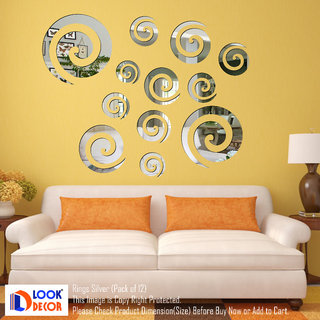                       Look Decor-12 Rings-(Silver-Pack of 12)-3D Acrylic Mirror Wall Stickers Decoration for Home Wall Office Wall Stylish and Latest Product Code Number 1426                                              