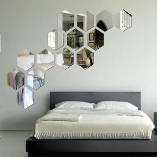                       Look Decor-14 Hexagon-(Silver-Pack of 14)-3D Acrylic Mirror Wall Stickers Decoration for Home Wall Office Wall Stylish and Latest Product Code Number 1066                                              