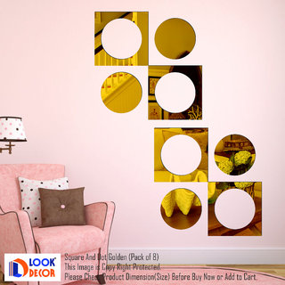                       Look Decor-4 Square And 4 Circle-(Golden-Pack of 8)-3D Acrylic Mirror Wall Stickers Decoration for Home Wall Office Wall Stylish and Latest Product Code Number 1451                                              