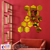 Look Decor-14 Hexagon-(Golden-Pack of 14)-3D Acrylic Mirror Wall Stickers Decoration for Home Wall Office Wall Stylish and Latest Product Code Number 1090