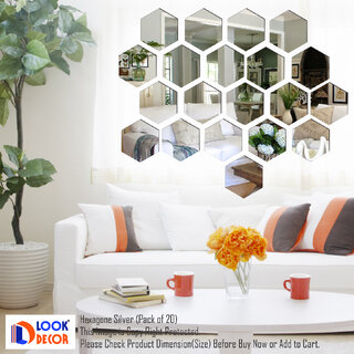                       Look Decor-20 Hexagon-(Silver-Pack of 20)-3D Acrylic Mirror Wall Stickers Decoration for Home Wall Office Wall Stylish and Latest Product Code Number 1094                                              