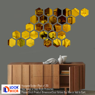                       Look Decor-28 Hexagon-(Golden-Pack of 28)-3D Acrylic Mirror Wall Stickers Decoration for Home Wall Office Wall Stylish and Latest Product Code Number 1102                                              