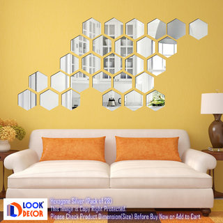                       Look Decor-28 Hexagon-(Silver-Pack of 28)-3D Acrylic Mirror Wall Stickers Decoration for Home Wall Office Wall Stylish and Latest Product Code Number 1108                                              