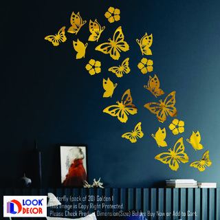                       Look Decor-Butterfly-(Golden-Pack of 20)-3D Acrylic Mirror Wall Stickers Decoration for Home Wall Office Wall Stylish and Latest Product Code Number 1117                                              