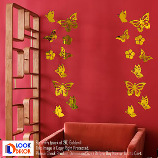                       Look Decor-Butterfly-(Golden-Pack of 20)-3D Acrylic Mirror Wall Stickers Decoration for Home Wall Office Wall Stylish and Latest Product Code Number 1124                                              