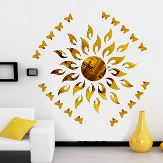                       Look Decor-Sun With Butterfly-(Golden-Pack of 25)-3D Acrylic Mirror Wall Stickers Decoration for Home Wall Office Wall Stylish and Latest Product Code Number 1161                                              