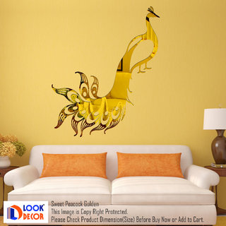                       Look Decor-Sweet Peacock-(Golden-Pack of 1)-3D Acrylic Mirror Wall Stickers Decoration for Home Wall Office Wall Stylish and Latest Product Code Number 1566                                              