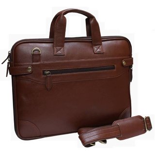 Home Story Premium Leatherette Everyday Office Laptop Bag 15.6, Adjustable Strap and 5 Compartments, Pecan TAN Brown Color