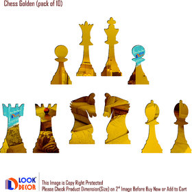 Look Decor-10 Chess-(Golden-Pack of 10)-3D Acrylic Mirror Wall Stickers Decoration for Home Wall Office Wall Stylish and Latest Product Code Number 306