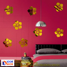 Look Decor-8 Flowers-(Golden-Pack of 8)-3D Acrylic Mirror Wall Stickers Decoration for Home Wall Office Wall Stylish and Latest Product Code Number 797