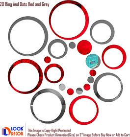 Look Decor-20 Ring And Dots-(Red Grey-Pack of 20)-3D Acrylic Mirror Wall Stickers Decoration for Home Wall Office Wall Stylish and Latest Product Code Number 92