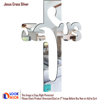 Look Decor-Jesus Cross-(Silver-Pack of 1)-3D Acrylic Mirror Wall Stickers Decoration for Home Wall Office Wall Stylish and Latest Product Code Number 521