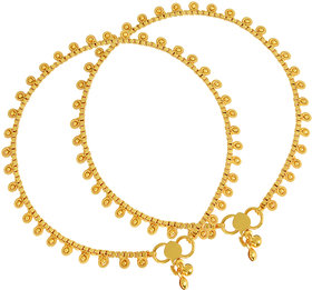 MissMister Pure Gold Coating Brass Flowery Ethnic Payal Anklet Traditional Jewellery for Women
