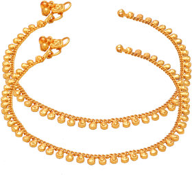 MissMister Pure Gold Coating Brass Coin Design Traditional Bridal payal pajeb Anklets for WomenGirls