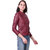 Leather Retail Cherry colour Full Sleeve Solid Jacket for Woman