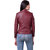 Leather Retail Cherry colour Full Sleeve Solid Jacket for Woman