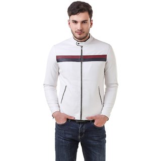 Leather Retail White Faux Leather Biker Jacket for Man